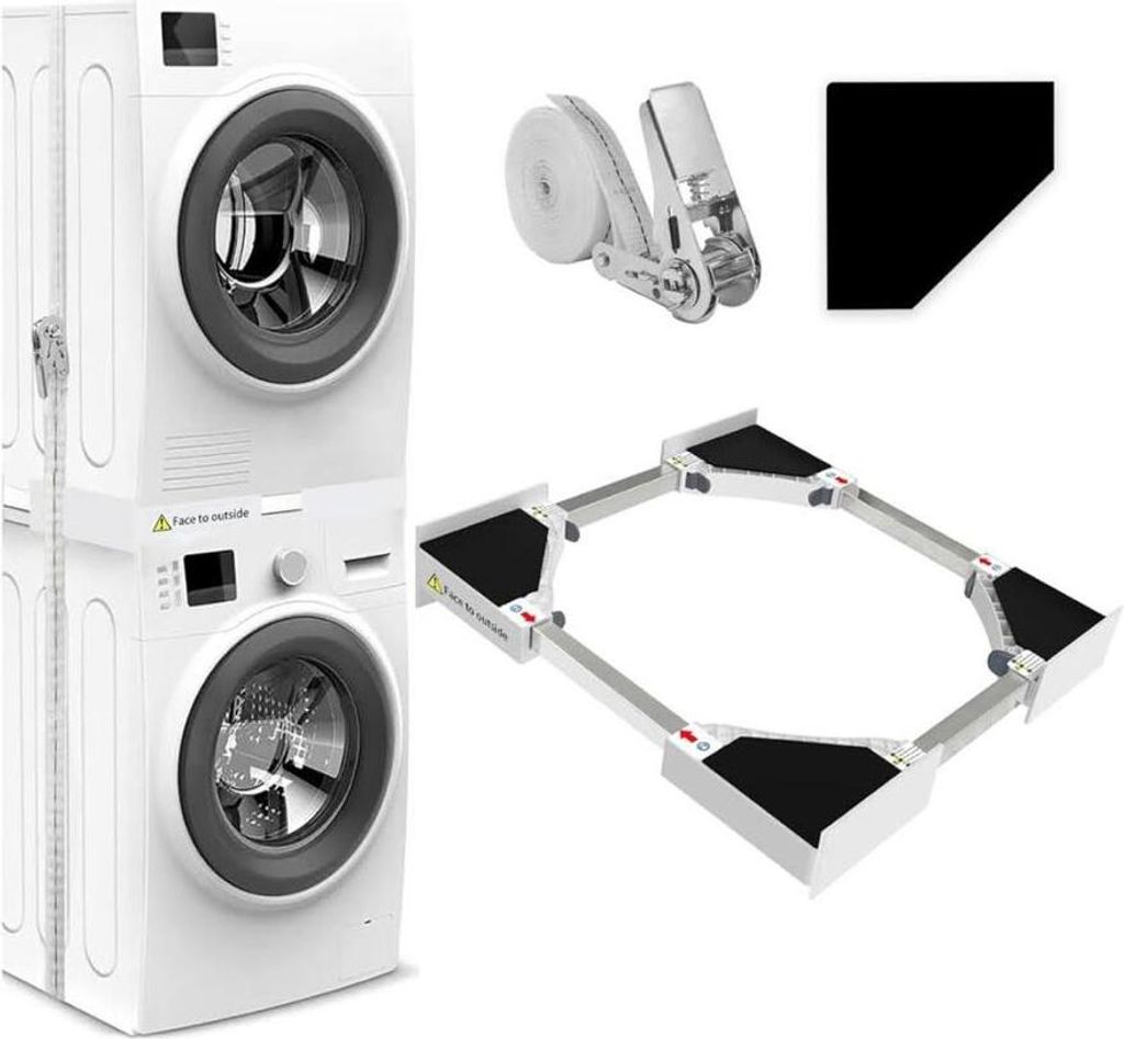 NIUXX Universal-Stapelbausatz/Verbindungsrahmen für Waschmaschine und Wäschetrockner, Waschmaschinenzubehör/Trocknerzubehör, mit Ratschenseil, ...