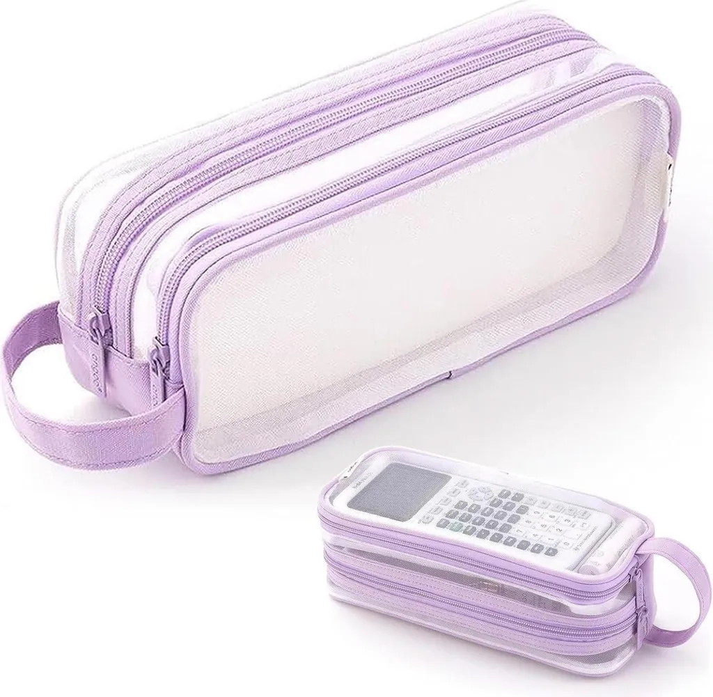 Porte-plume transparent violet grand format pour école et bureau