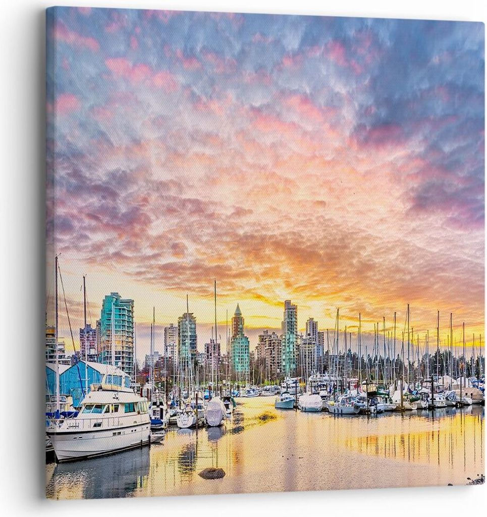 Bild auf Leinwand - Leinwandbild - Boote städtisch Stadt Landschaft - 30x30cm - Wand Bild - Wanddeko - Leinwanddruck - Bilder - Kunstdruck - Wandd...