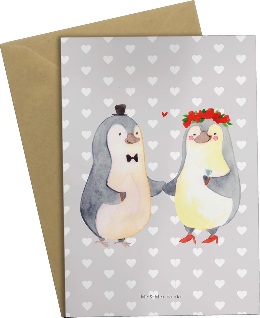 Mr. & Mrs. Panda babykarte Pinguin Heirat - Grau Pastell - Geschenk, Bräutigam, hochzeitskarten, glückwunschkarten, weihnachtskarten, Verheiratet...