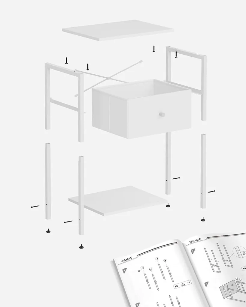 Petite table d'appoint design blanc avec tiroir de rangement et étagère - 3