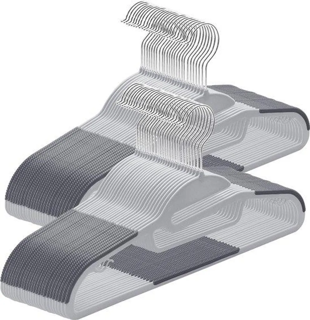 Cintres Gain de Place pour Dressing Organisé, Gris et Argent, Lot de 50