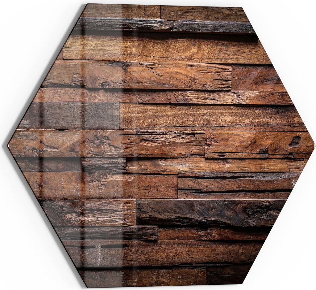 DEQORI Magnettafel Glas 40x35 cm 6-eckig 'Unebene Bretterwand' beschreibbar Whiteboard