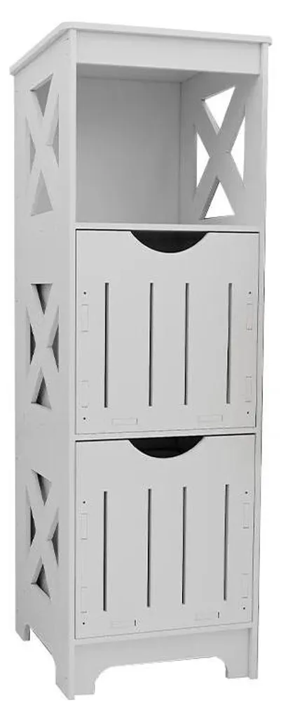 Meuble de rangement blanc sur pied avec 2 tiroirs pour petits espaces