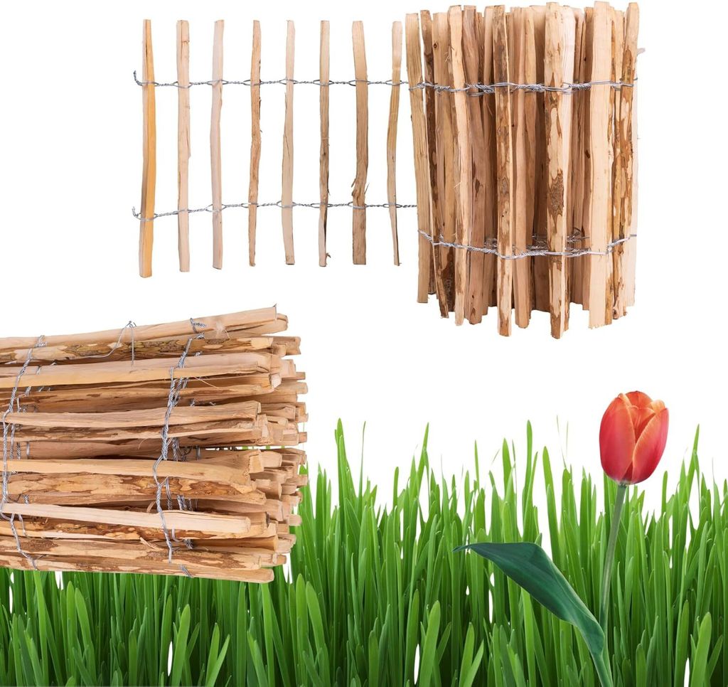 Ogrodzenia Wiklinowe Staketenzaun H:70 cm L:5m Lattenabstand 7-8 cm Gartenzaun Beetumrandung Haselnuss Holz Steckzaun Holzzaun Zaunelemente Rollzau...