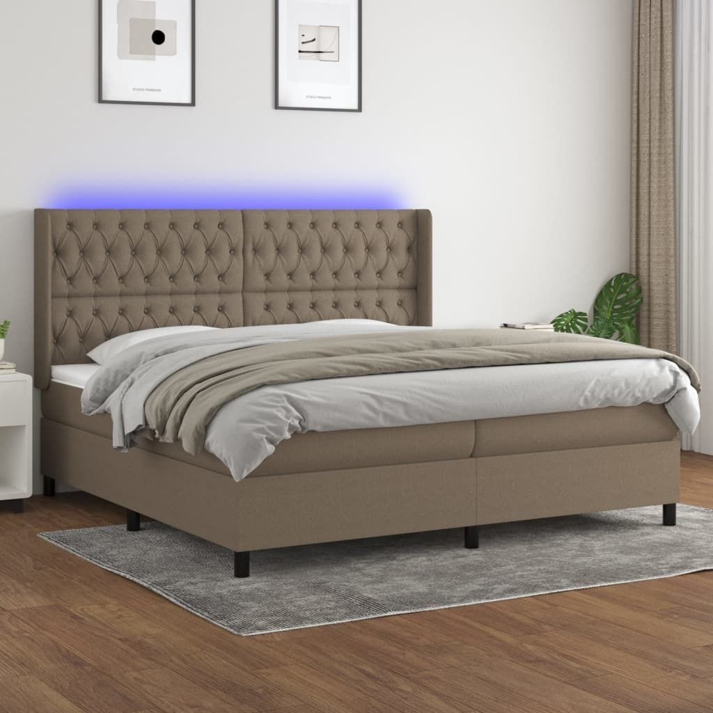Cloris Designermöbel Boxspringbett mit Matratze & LED Taupe 200x200 cm Stoff 2024 Neu