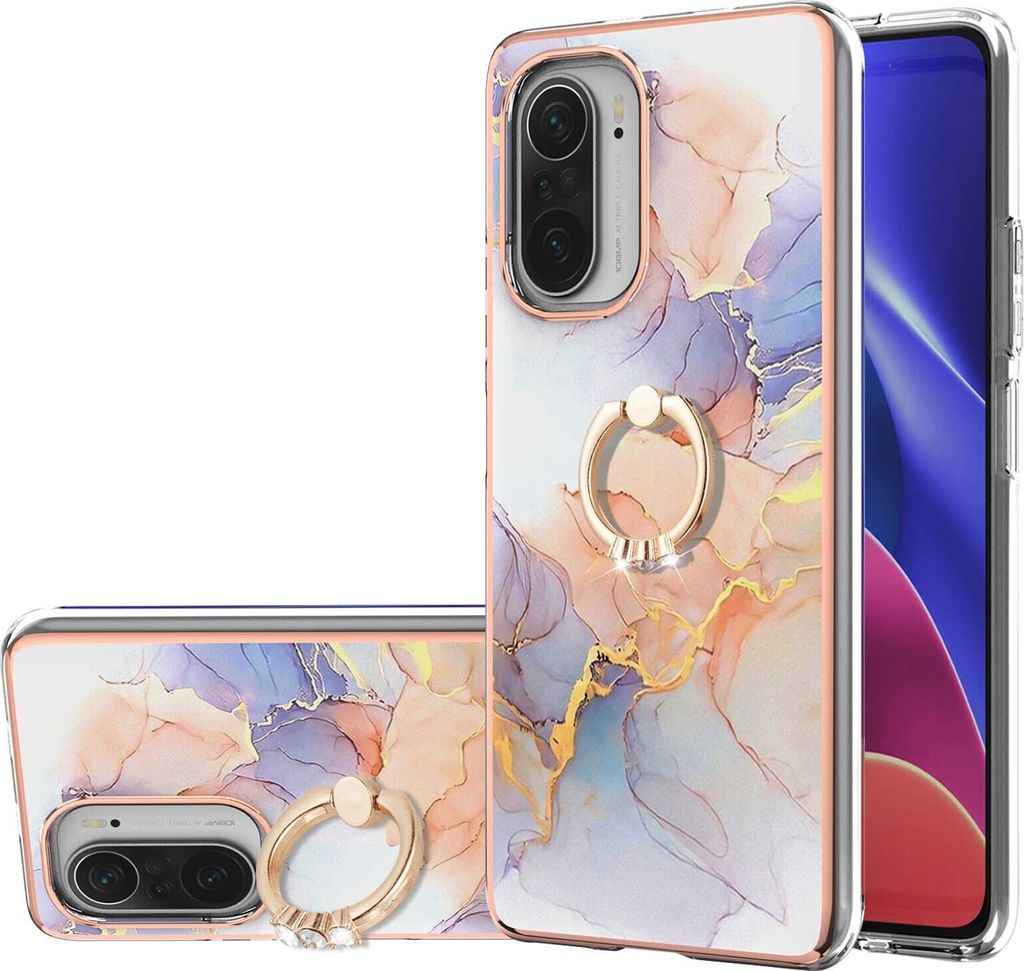Hülle für Xiaomi Poco F3/Mi 11i/Redmi K40/K40 Pro Muster TPU Silikon Stoßdämpfer Bumper Schutzhülle mit Ring Ständer Grau