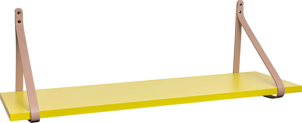 ABRATO Wandregal Zitronengras 120x25x1,8 cm Schweberegal mit Ledergurten Aufhängung Beige