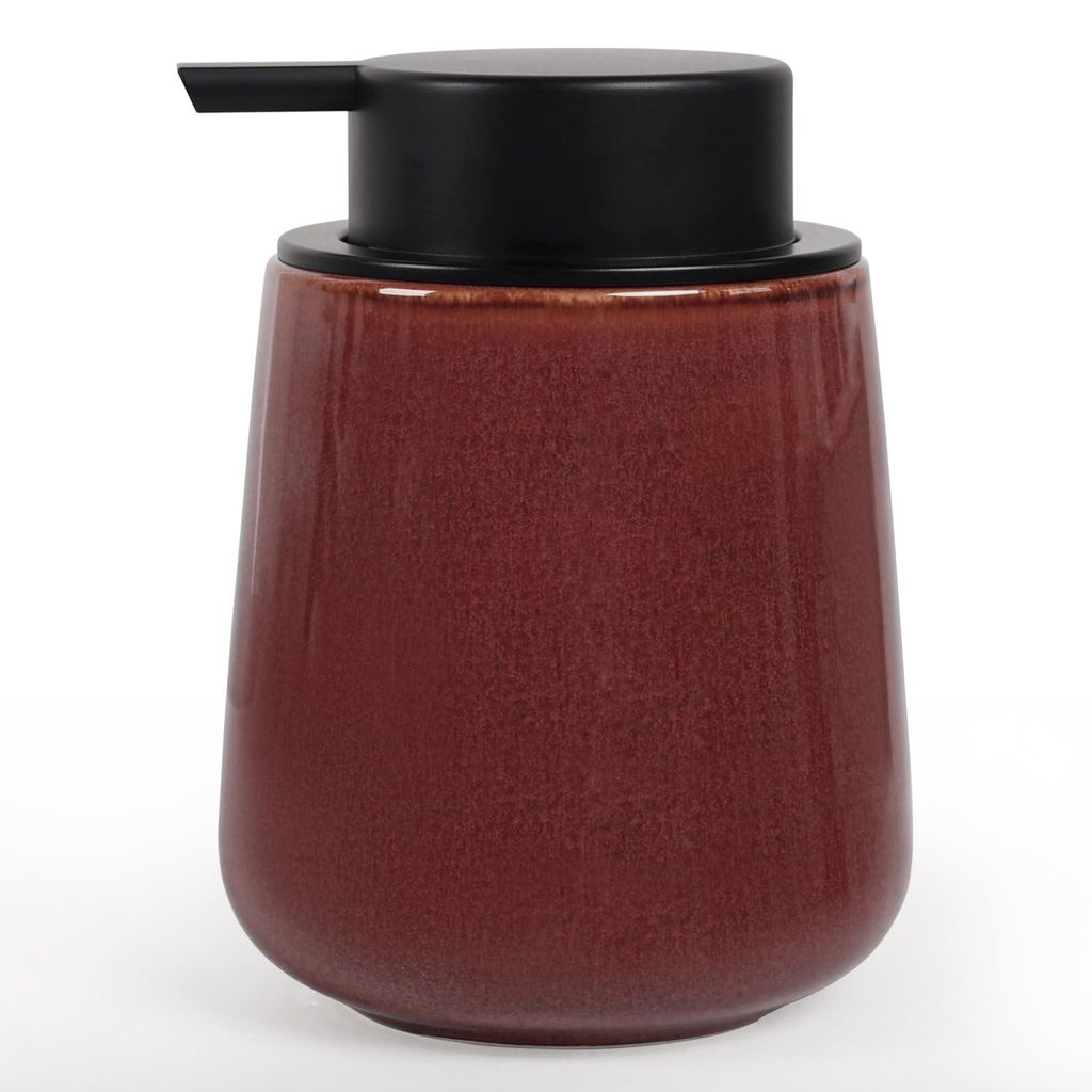 Roter Keramik-Seifenspender, 350 ml nachfüllbarer Seifenspender mit großem Pumpkopf, Porzellan-Seifenspender für Bad und Küche – roter Flüss...