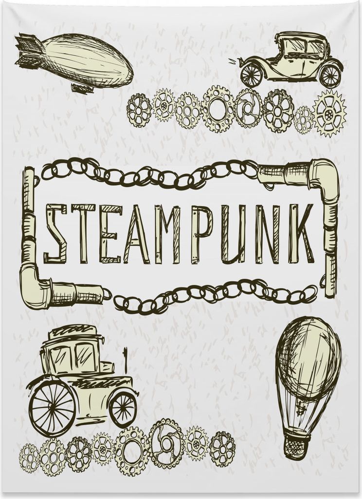 Abakuhaus Jahrgang Wandteppich, Skizzieren Sie alten Auto-Ballon aus Weiches Mikrofaser Stoff Kein Verblassen Klare Farben Waschbar, 110 x 150 cm, ...