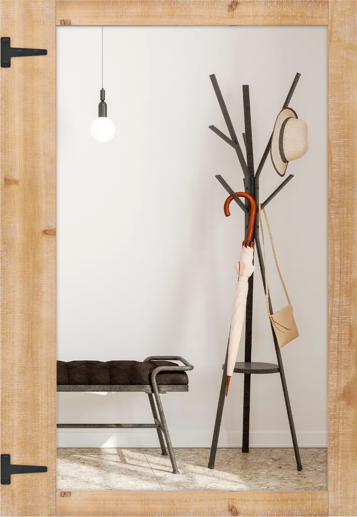 Miroir Mural Anti-Distorsion Cadre Bois pour Décoration Murale Stable