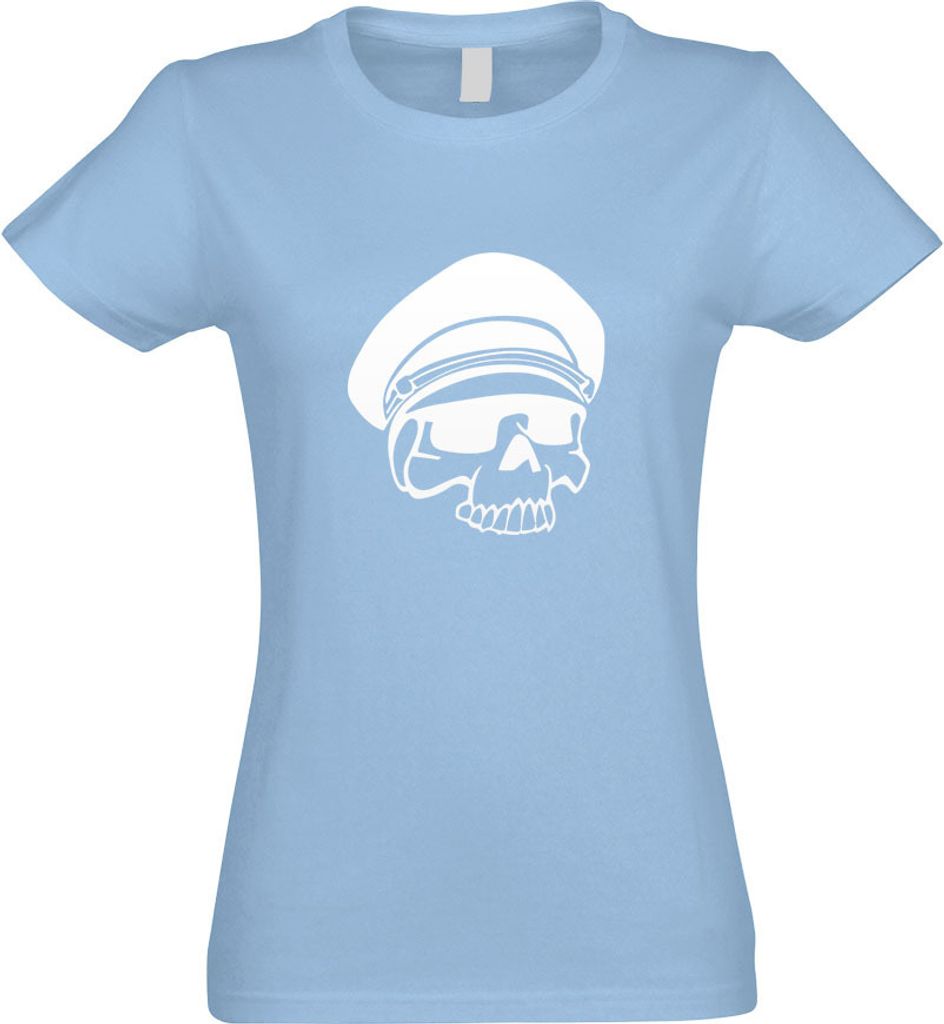 Kiwistar - T-Shirt tailliert - Damen - himmelblau - Military Skull Schädel - mit Motiv Bedruckt - Funshirt Design - Sport - Freizeit - Damen - M