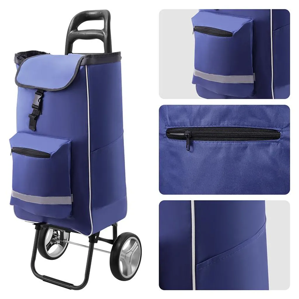 Chariot de courses pliable à roulettes robustes, capacité de 45 litres
