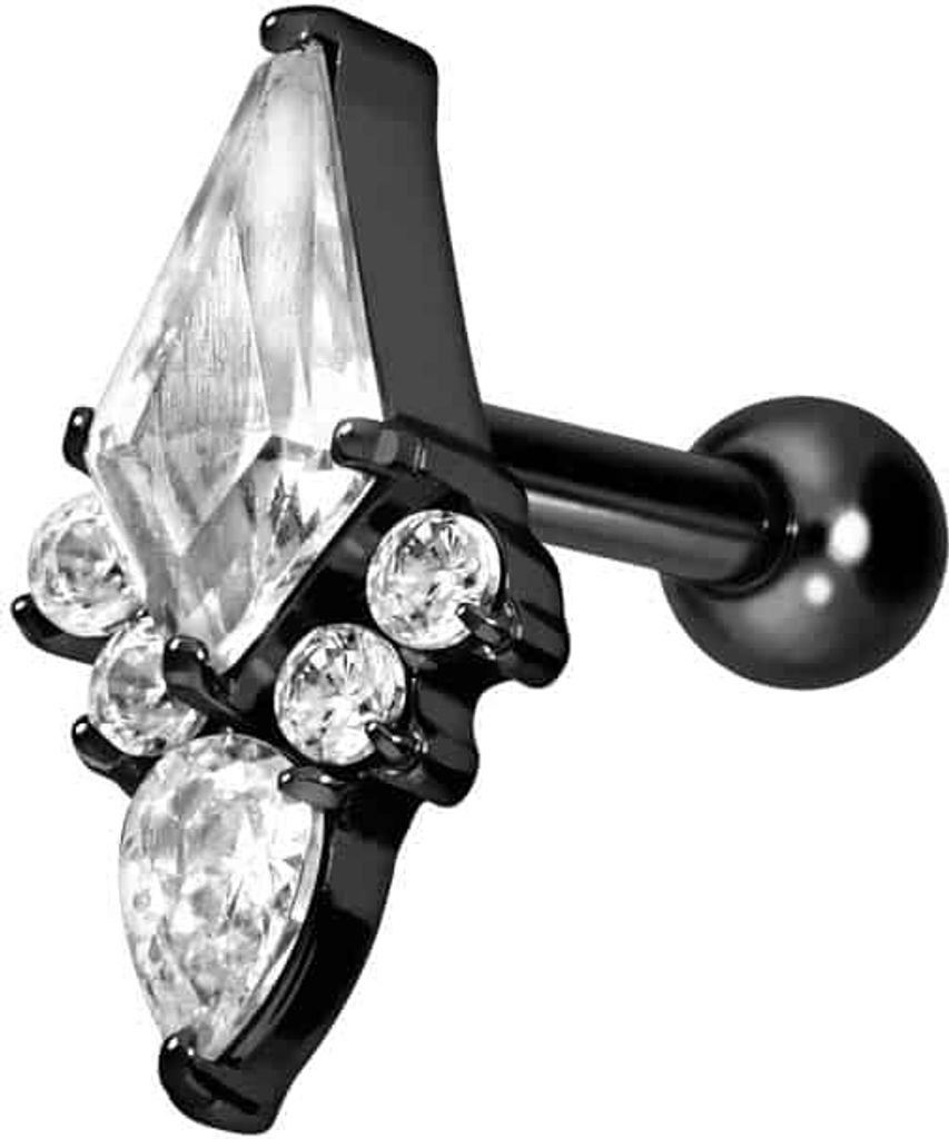 Ohrpiercing Titan Ohrpiercing mit Innengewinde KRISTALLSCHILD Schwarz Stablänge: 8mm