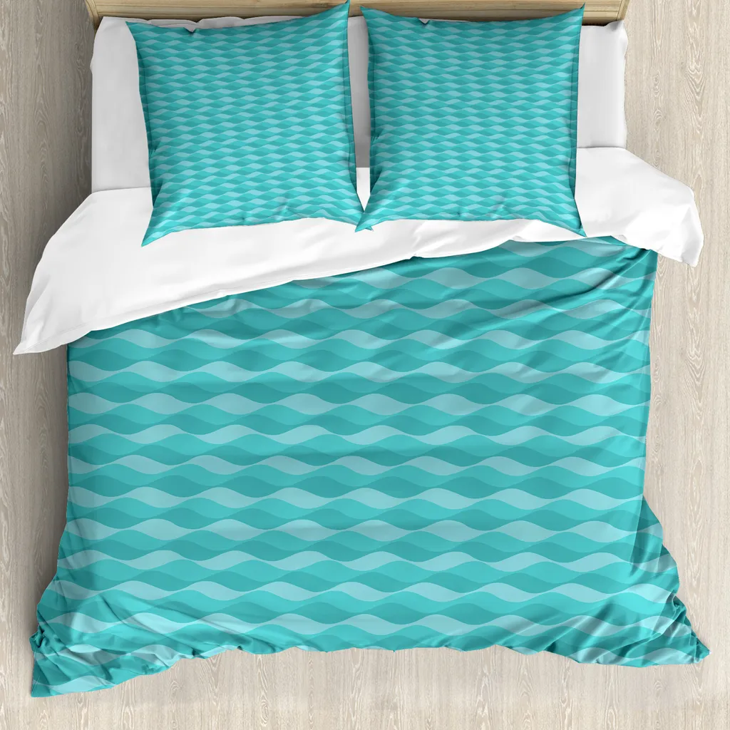 Parure de lit 155x220 cm pour enfant et adulte motif marin bleu et seafoam