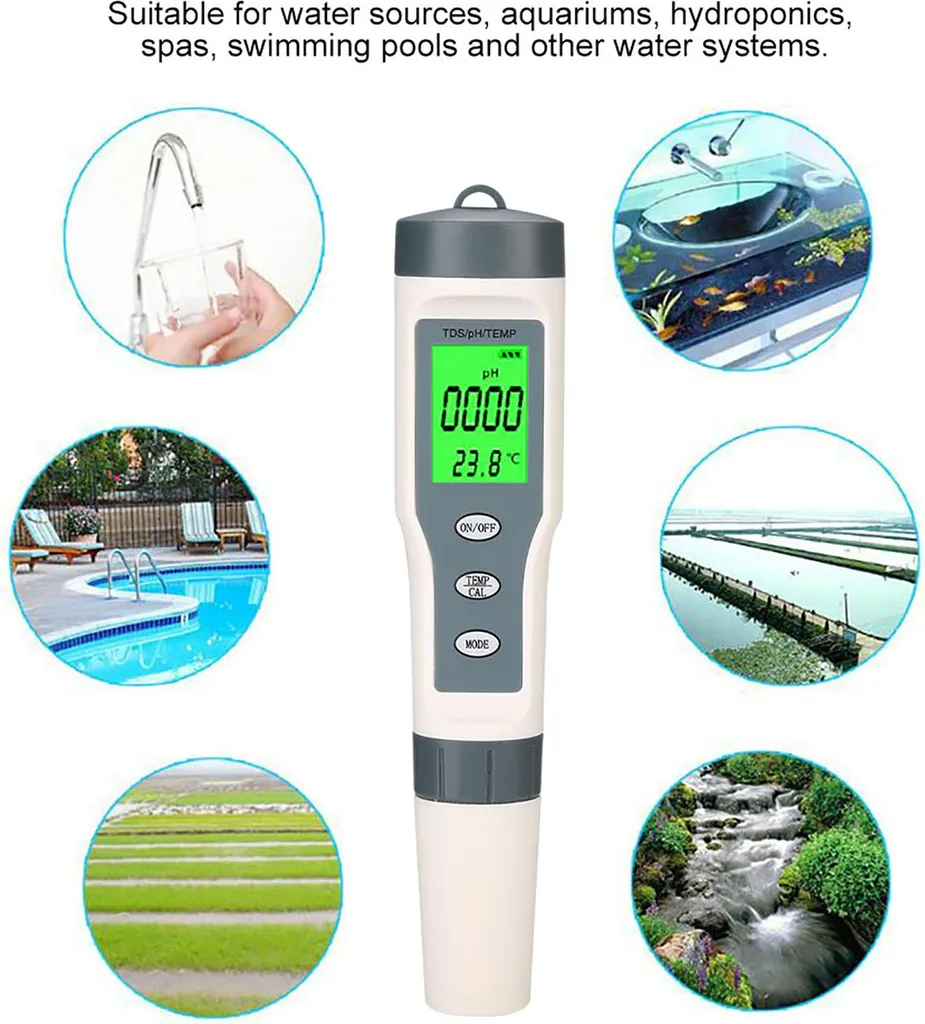 Testeur de qualité de l'eau numérique TDS PH TEMP 3 en 1 haute précision