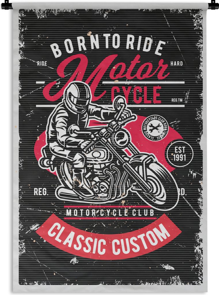 MuchoWow Wandteppich Wandbehang Mancave - Motorrad - Vintage - Zitate 90x135 cm Tapisserie Dekoration Wandtuch - Baumwolle - Wandskulptur