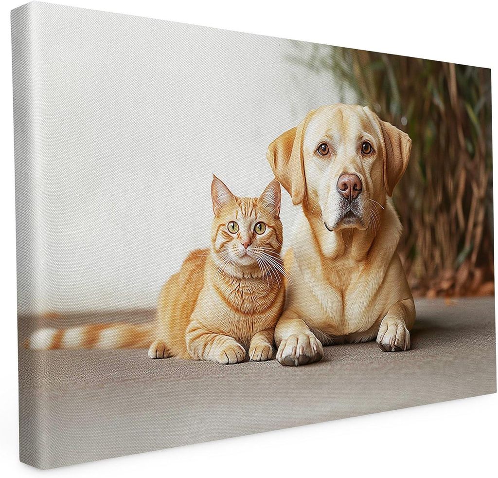 Keilrahmen - Durch dick und dünn - 30x20 cm - Katzen und Hunde - Wandbild auf Künstler Leinwand – Hochwertiger Kunstdruck - 2cm Holzrahmen