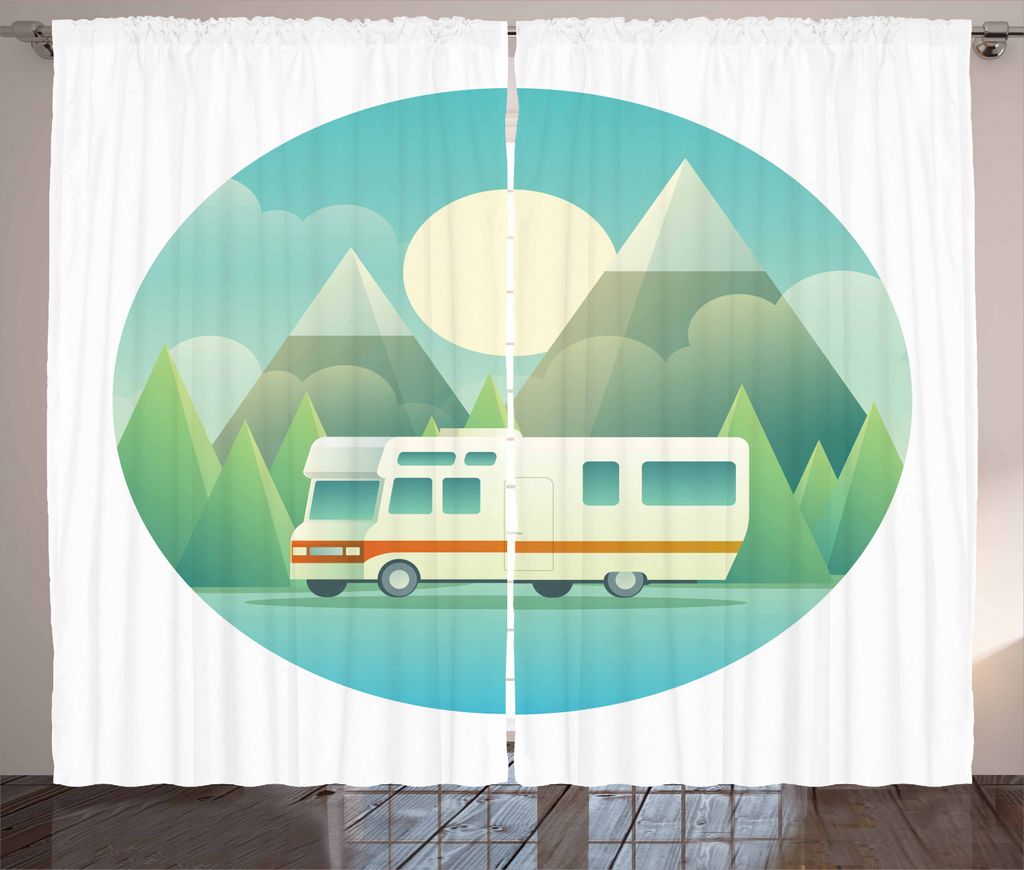 ABAKUHAUS RV Rustikaler Vorhang, Autoreise Fahrzeug auf dem Land, Wohnzimmer Universalband Gardinen mit Schlaufen und Haken, 280 x 225 cm, Mehrfarbig