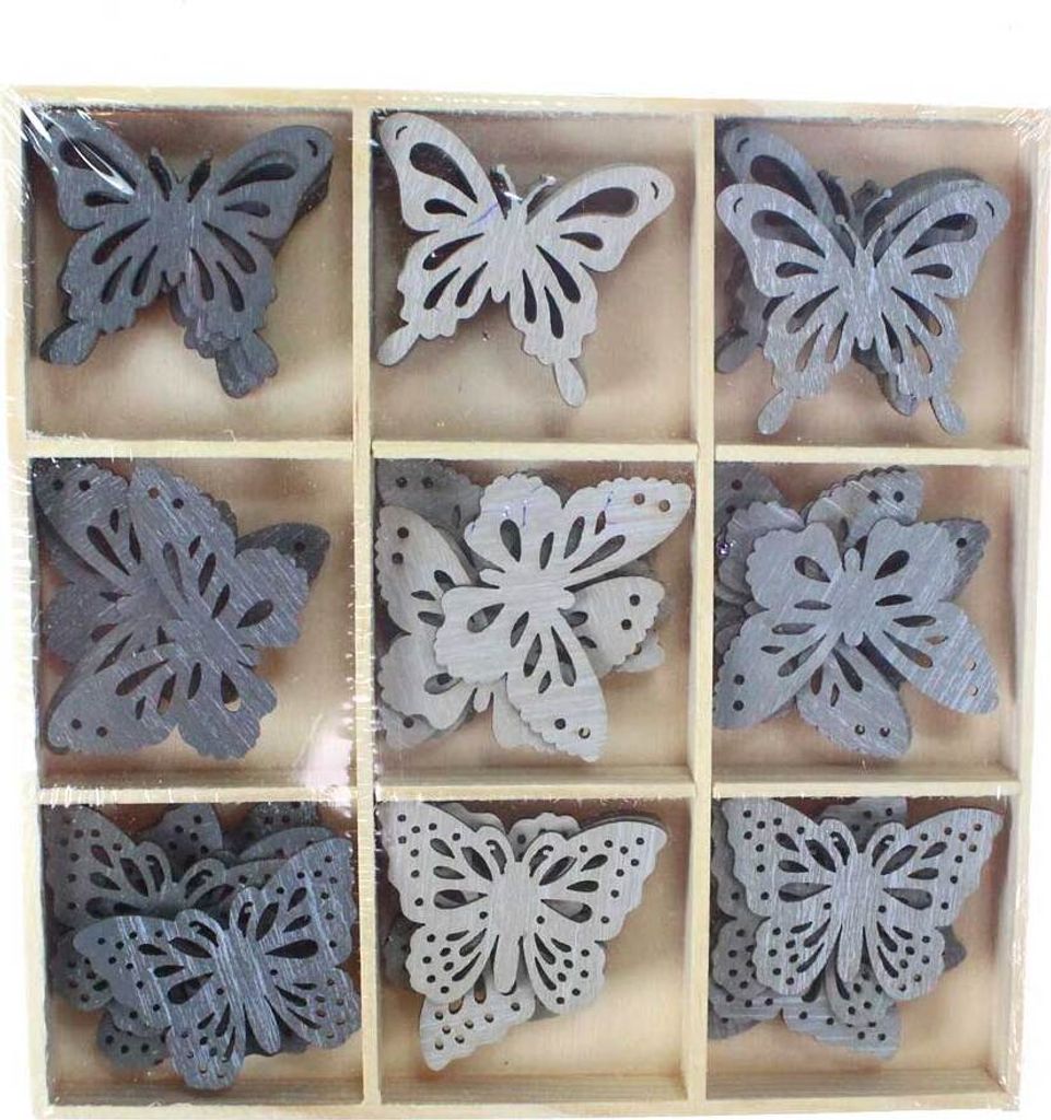 54 Schmetterlinge Holz ca 4x3cm Schmetterling Butterfly Streuteile Streudeko, Farbe:grau