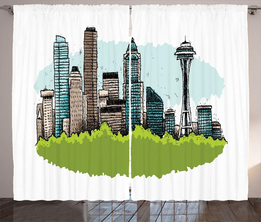 Rideaux de Salon avec Ruban Universel Seattle Skyline - 280 x 225 cm