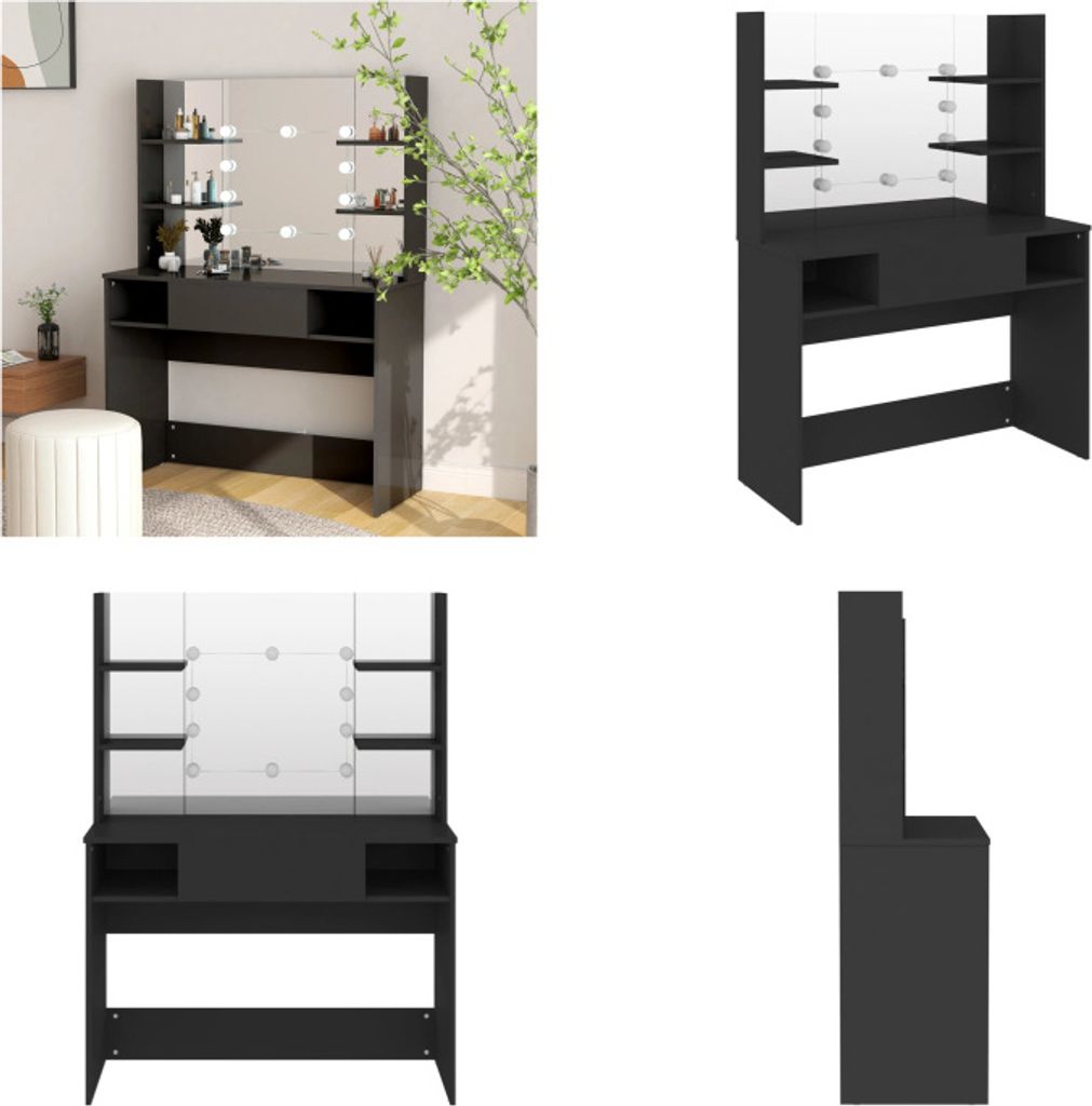 vidaXL Schminktisch mit LED Beleuchtung 100x40x135 cm MDF Schwarz - Schminktisch - Schminktische - Kommode - Kommoden