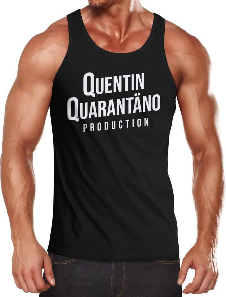 Herren Tanktop T-Shirt Film Parodie Quentin Qarantäno Satire Corona Quarantöne StayHome Moonworks schwarz S