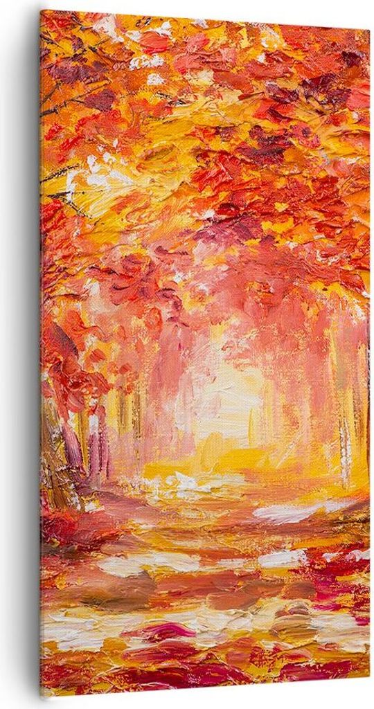 Bild auf Leinwand - Leinwandbild - Einteilig - Herbst Wald Rot - 65x120cm - Wand Bild - Wanddeko - Wandbilder - Leinwanddruck - Bilder - Wanddekora...