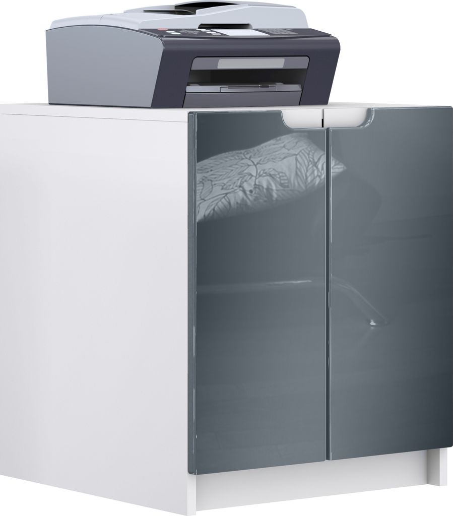 Vladon Druckerkommode Logan, Germany, Aktenschrank mit 2 Fächern und 2 Türen, Korpus in Weiß matt, Fronten in Grau Hochglanz (51 x 60,5 x 54 cm)