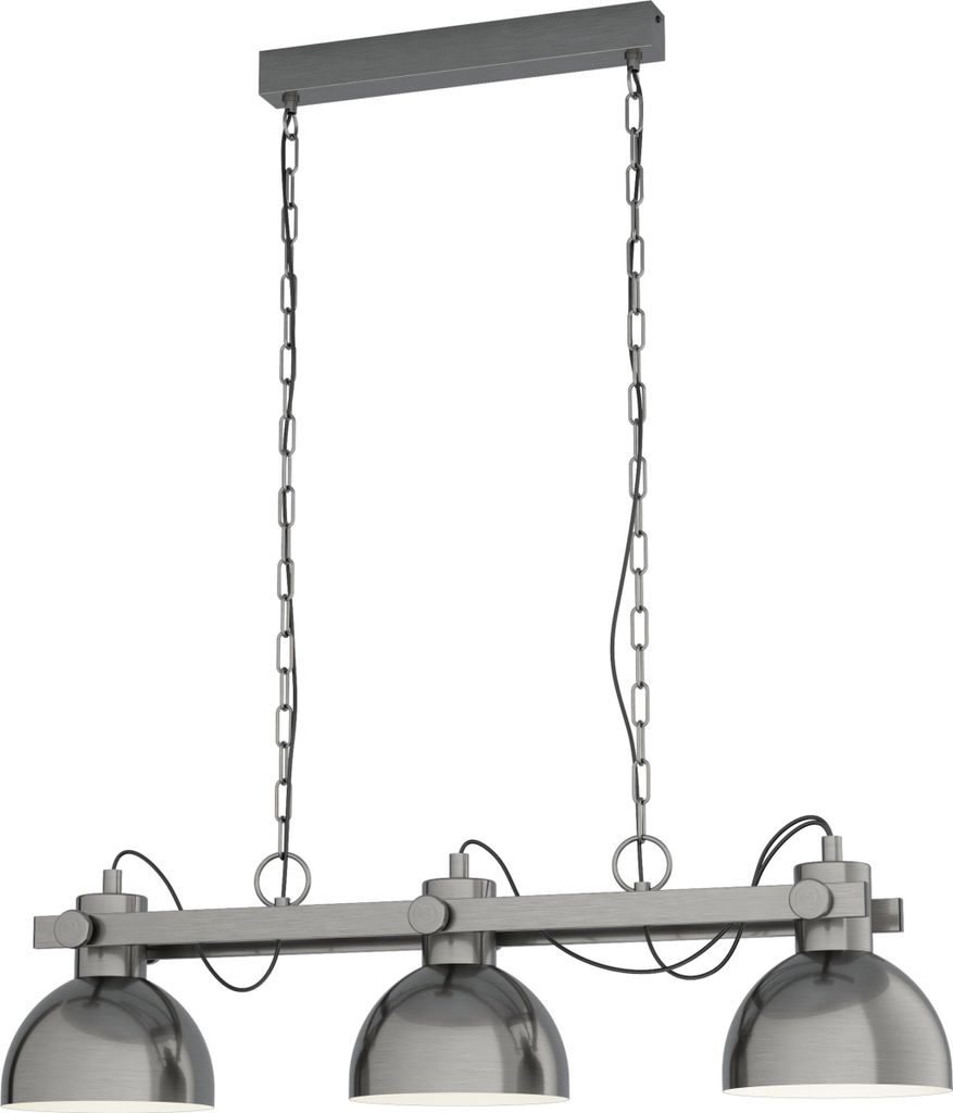 EGLO Pendellampe Lubenham, 3 flammige Vintage Pendelleuchte im Industrial Design, Retro Hängelampe aus Stahl, Farbe: Nickel matt, creme, Fassung: E27
