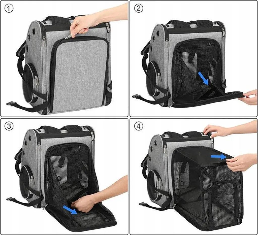 Sac de voyage 3 en 1 pour chien et chat, gris, avec brosse pour 10kg max - 2