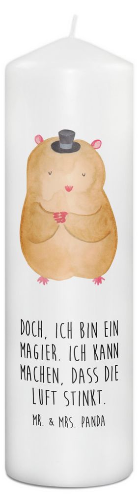Mr. & Mrs. Panda Kerze Hamster Hut 29 x 8 cm XL - Weiß - Geschenk, Bedruckte, Stumpenkerze, Magier, Wachskerze, Zylinder, Erinnerungskerze, Lustig...