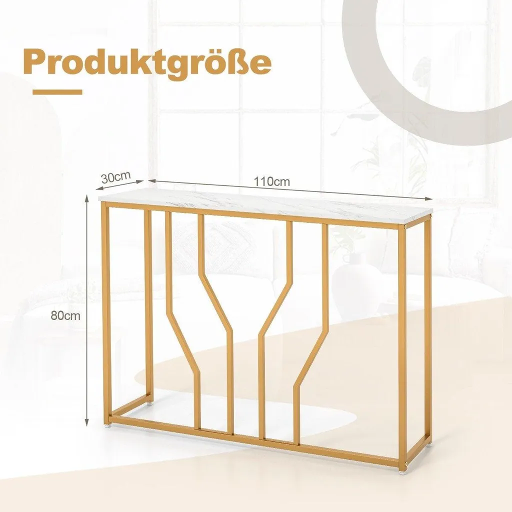 Table console avec structure métallique géométrique 110x30x80cm or blanc - 2