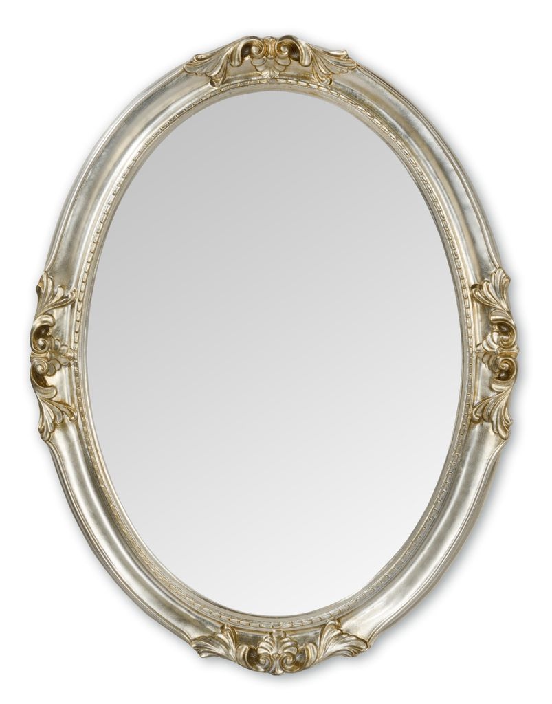 MO.WA Spiegel Wandspiegel Oval Klassisch Barock Stil 63x83 Blattsilber Antik. Ovaler Spiegel Silber Holzrahmen Wohnzimmer Schlafzimmer Badezimmer Flur