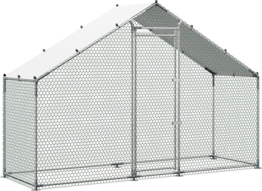 Large Metal Chicken Coop, 3 x 1 x 2 m, Walk-in Chicken Run House with Waterproof Cover & Sturdy Frame, Spire Roof Poultry Cage Duck Pen for Rabbit ...