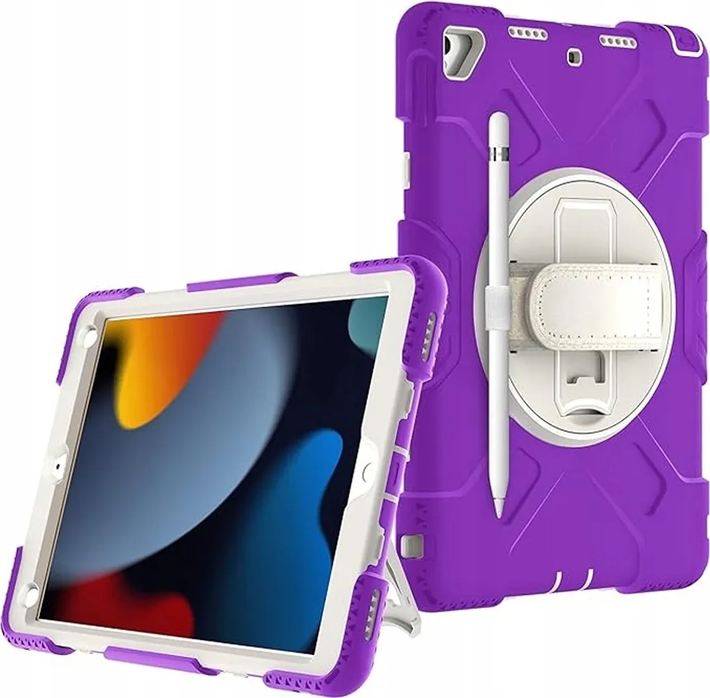 Custodia Blindata iPad 9 10.2 Viola: 360 Rotation Heavy Duty Case