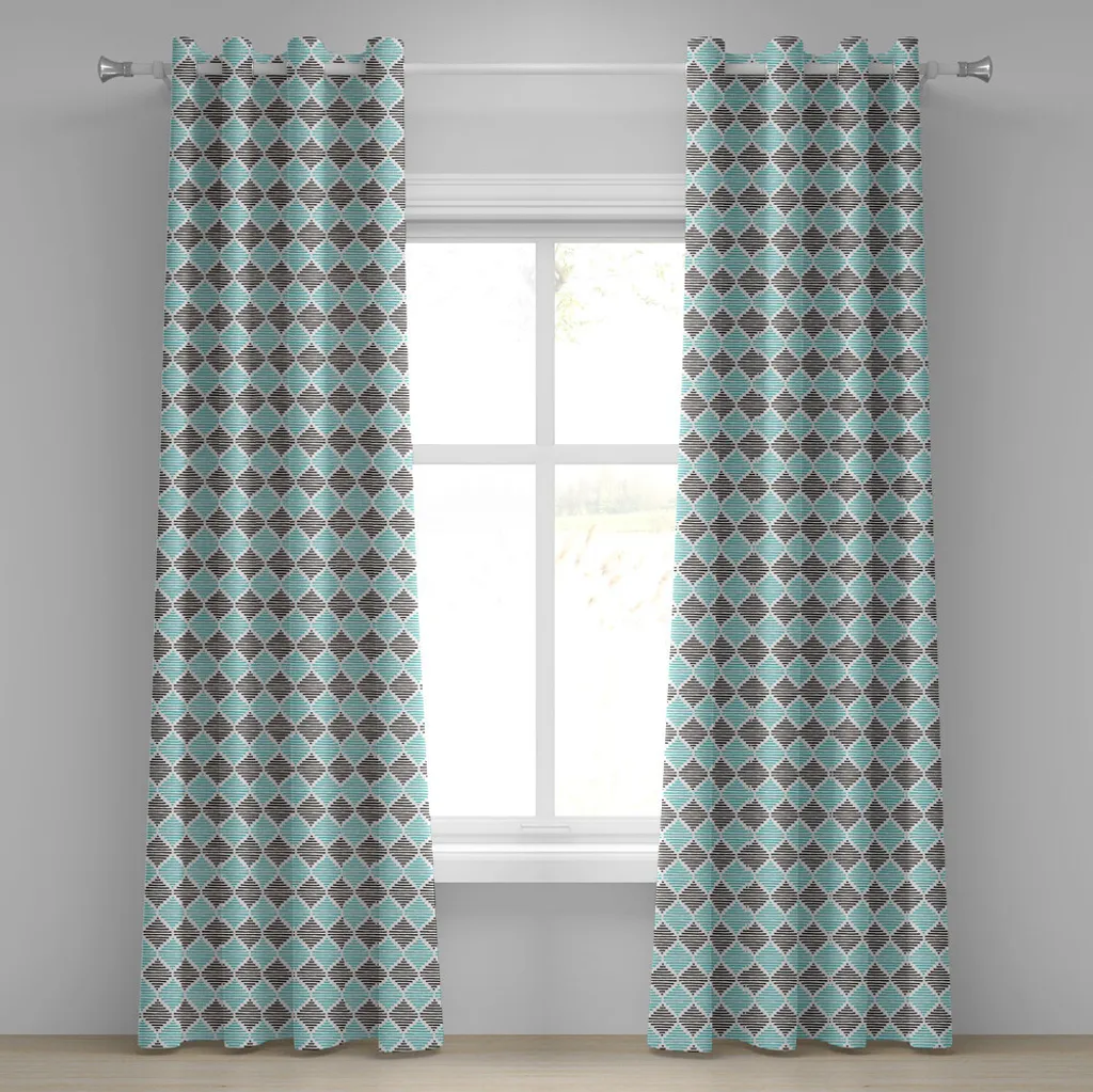 Rideaux de salon rayés pour décoration vintage bleu et noir 280x175cm