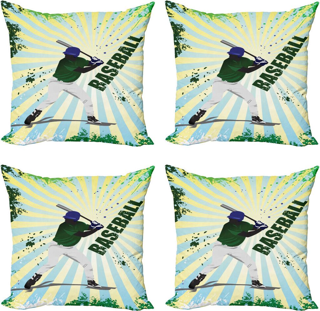 ABAKUHAUS Baseball Kissenbezug Set (4 Stück), Schmutz-Baseball-Pop-Art, Moderner Doppelseitiger Digitaldruck, 40 cm x 40 cm, Grün Gelb