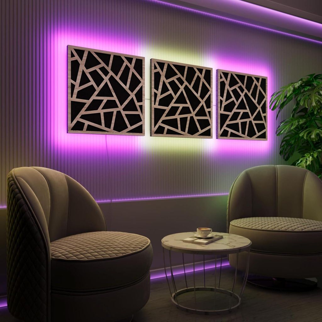 3er-Pack-LED Akustikwandpaneele mit RGB Glow für Echo Control | Schallabsorbierende Paneele mit Backlight |3x SKYROSS- Separately|Sonoma