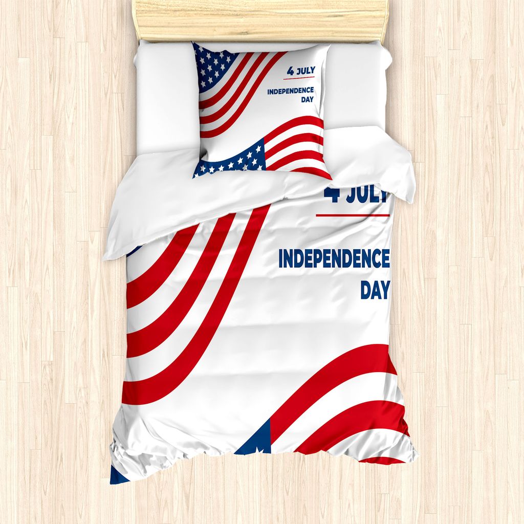 ABAKUHAUS 4. Juli Bettbezug Set für Einzelbetten, Amerikanische Flagge Motive, Milbensicher Allergiker geeignet mit Kissenbezug, 135 cm x 200 cm -...