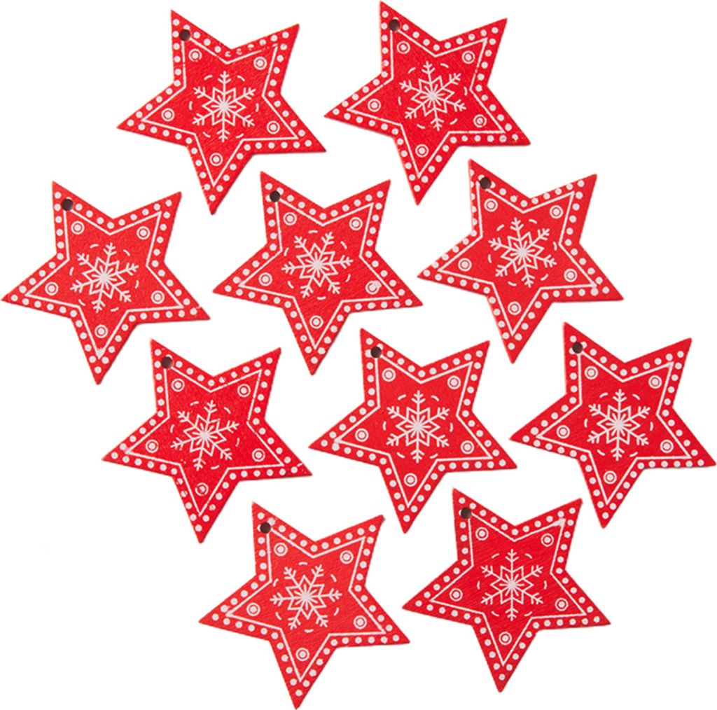 10pcs Holz Neujahr Weihnachten Weihnachts -Tree -Baum -Stern Hängende Anhänger Wohnkultur-Roter Stern 1