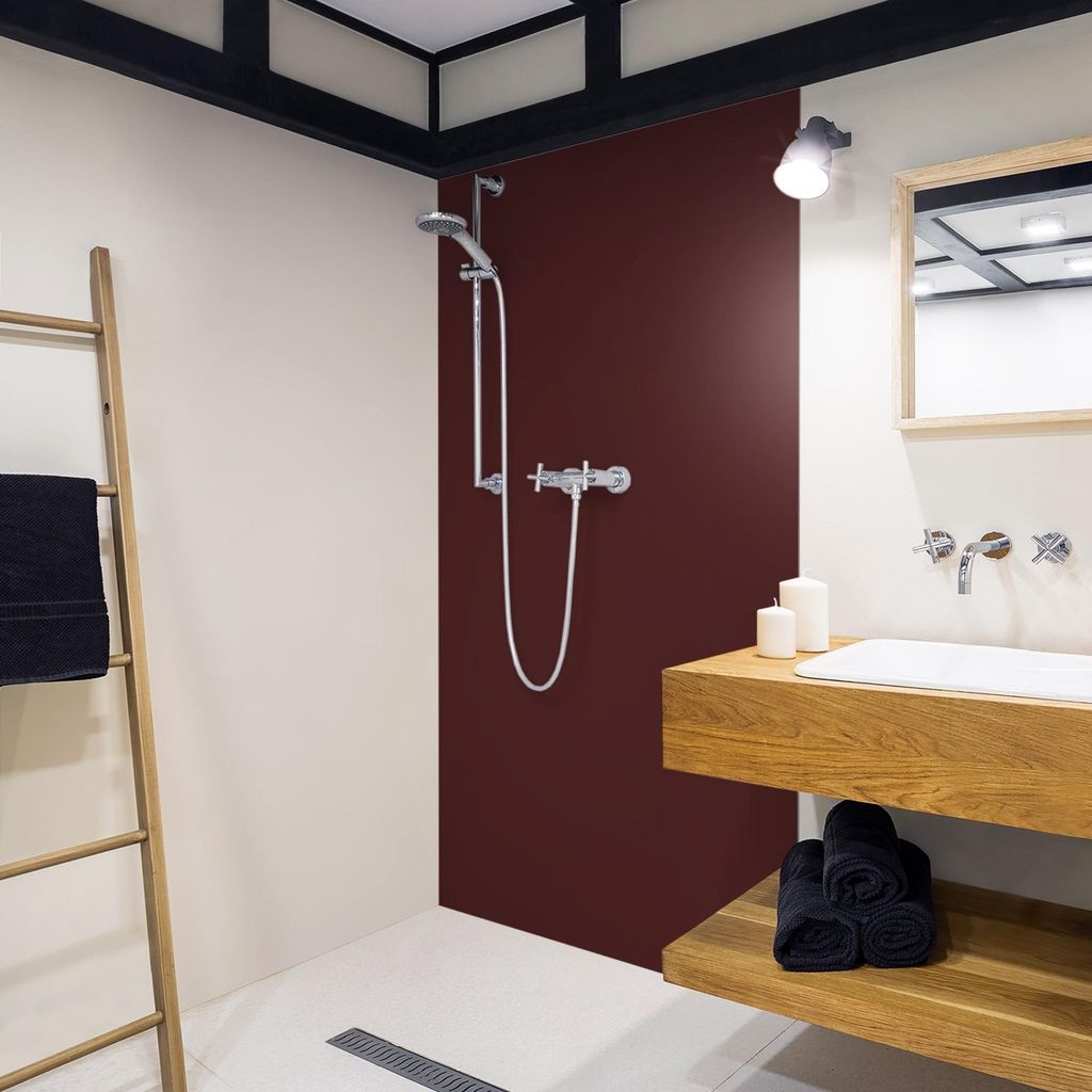 Duschrückwand mit Motiv selbstklebend - 0.61 mm Wandpaneel wasserfest Design rot Unifarben Badrückwand fugenlos Premium matt 80x210 cm