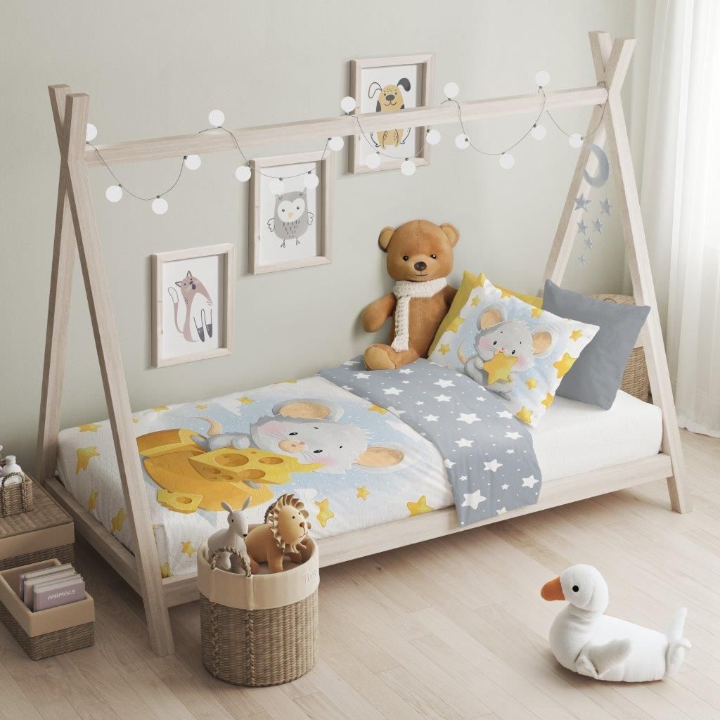 Kinderbettwäsche 100x135 cm + 40x60 cm Maus Käse 100x135 cm Produktbild 
