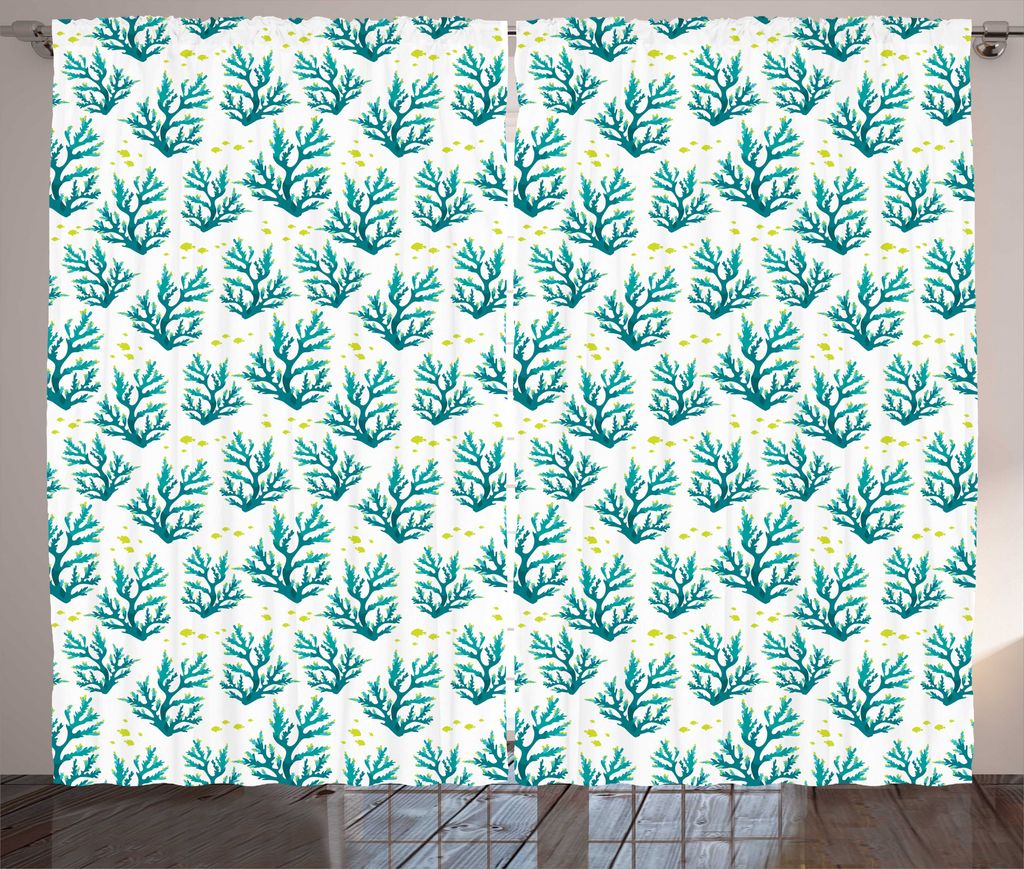 ABAKUHAUS Nautisch Rustikaler Gardine, Korallen und Fische Silhouette, Wohnzimmer Universalband Gardinen mit Schlaufen und Haken, 280 x 225 cm, Sea...