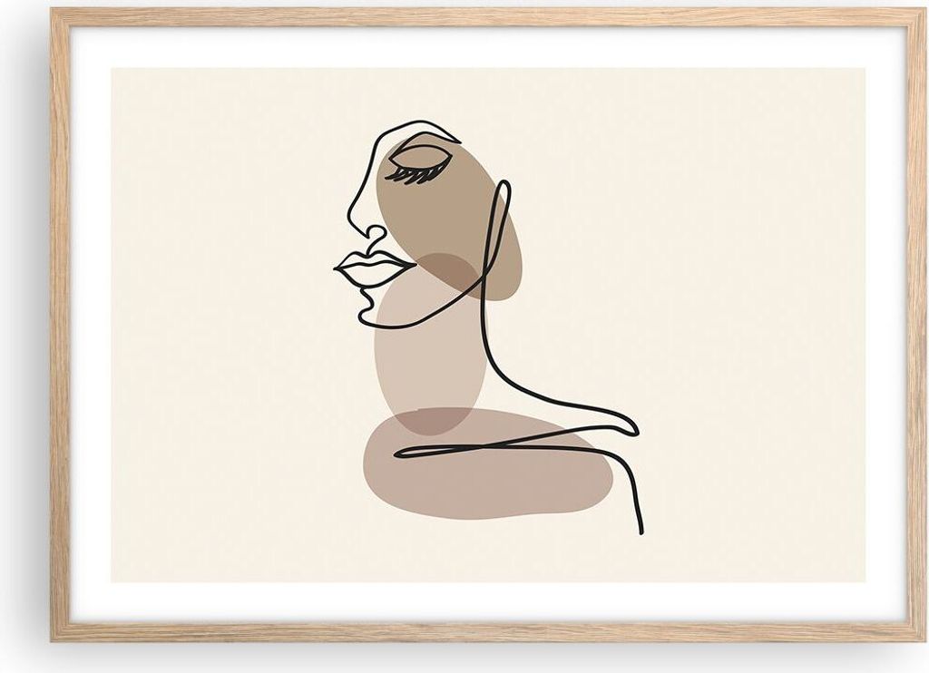 Gerahmtes Poster - Rahmen in heller Eiche - Linie Kunst Boho - 70x50 cm - Wand Bild - Wanddeko - Wandbilder - Kunstposter - Wandposter - Bilderrahm...