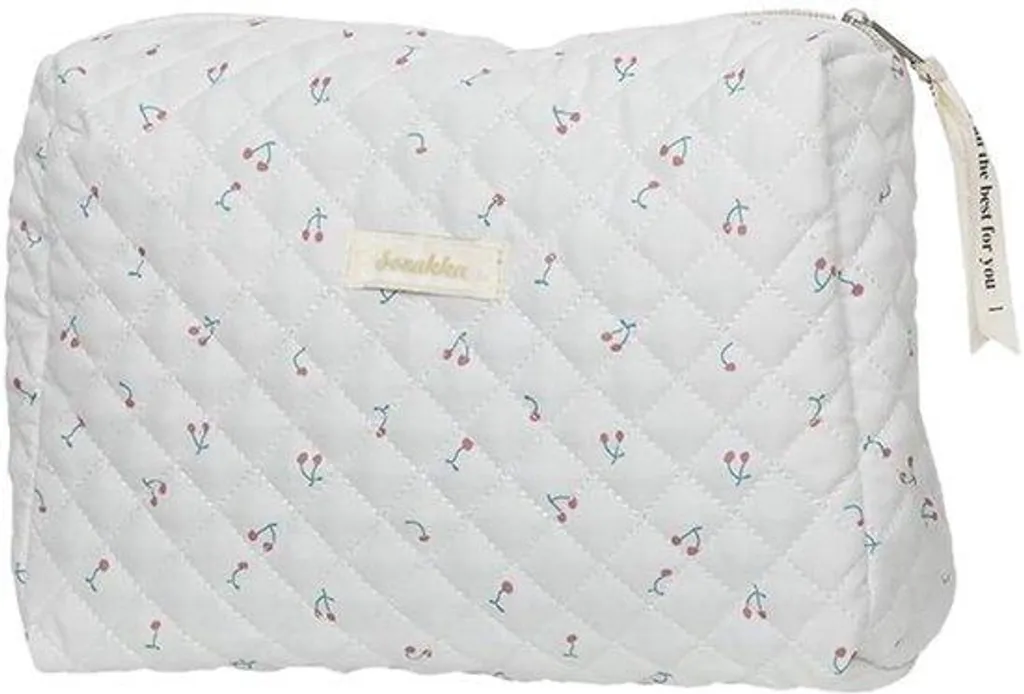 Grande trousse de toilette souple en coton blanc fleurie pour valises