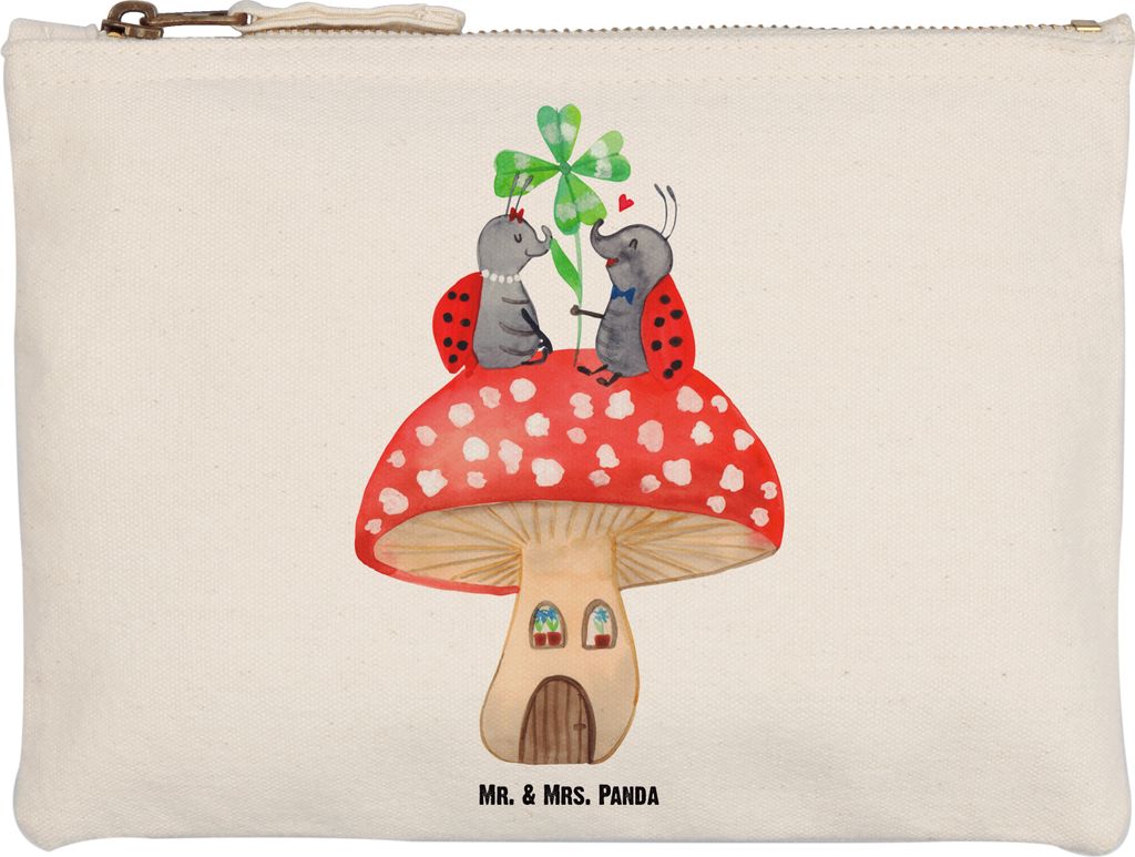 Mr. & Mrs. Panda Kosmetiktasche Marienkäfer Fliegenpilz Größe M - Weiß - Geschenk, Haus, Lustige Sprüche, beauty case, Etui, Zuhause, Pouch, M...