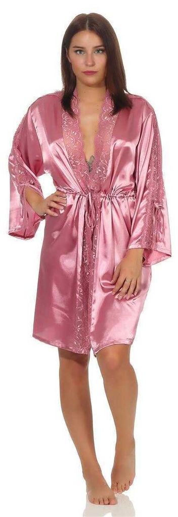 Damen Morgenmantel kurzer Kimono in Satin-Optik Spitze; Produktbild 