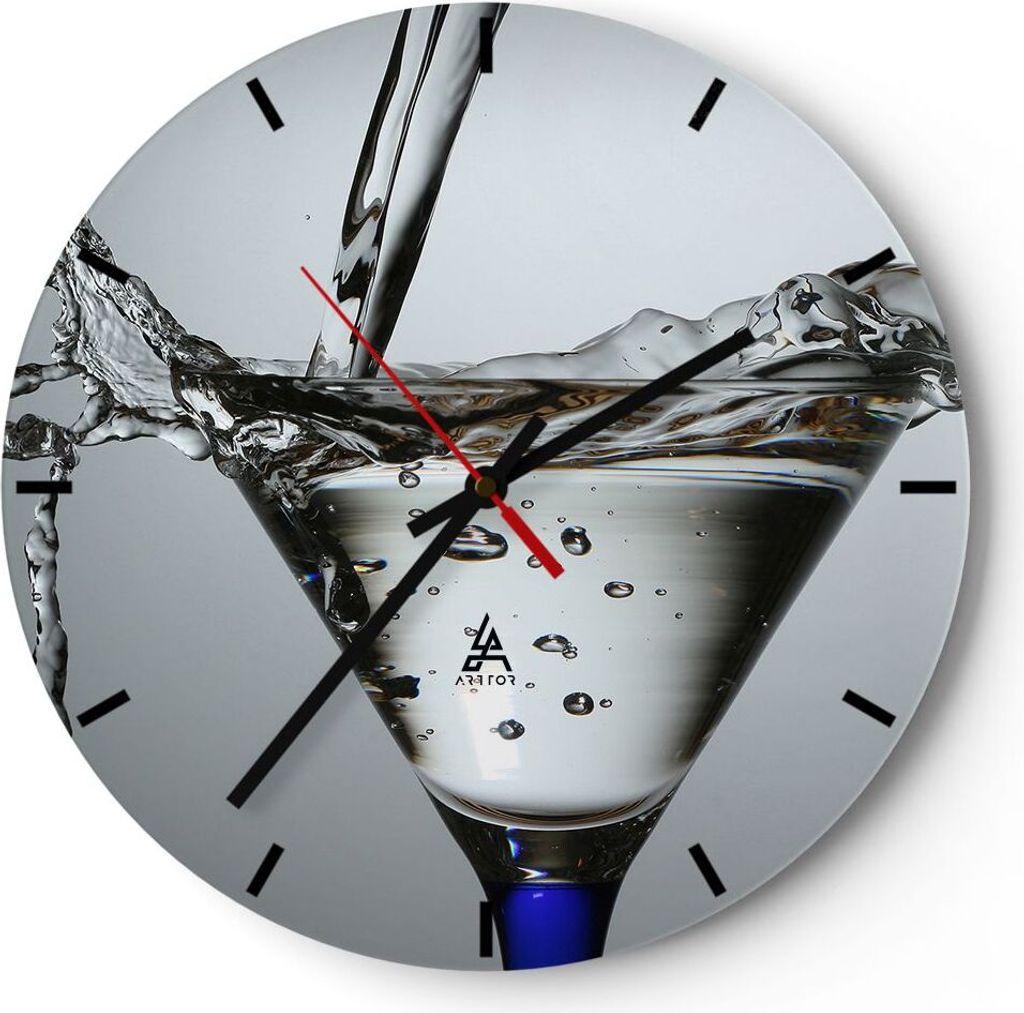 Wanduhr - Rund - Glasuhr - Glas Wasser Mineralwasser Blasen - 30x30cm - Schleichendes Uhrwerk - Lautlos - zum Aufhängen bereit - Dekoration Modern...