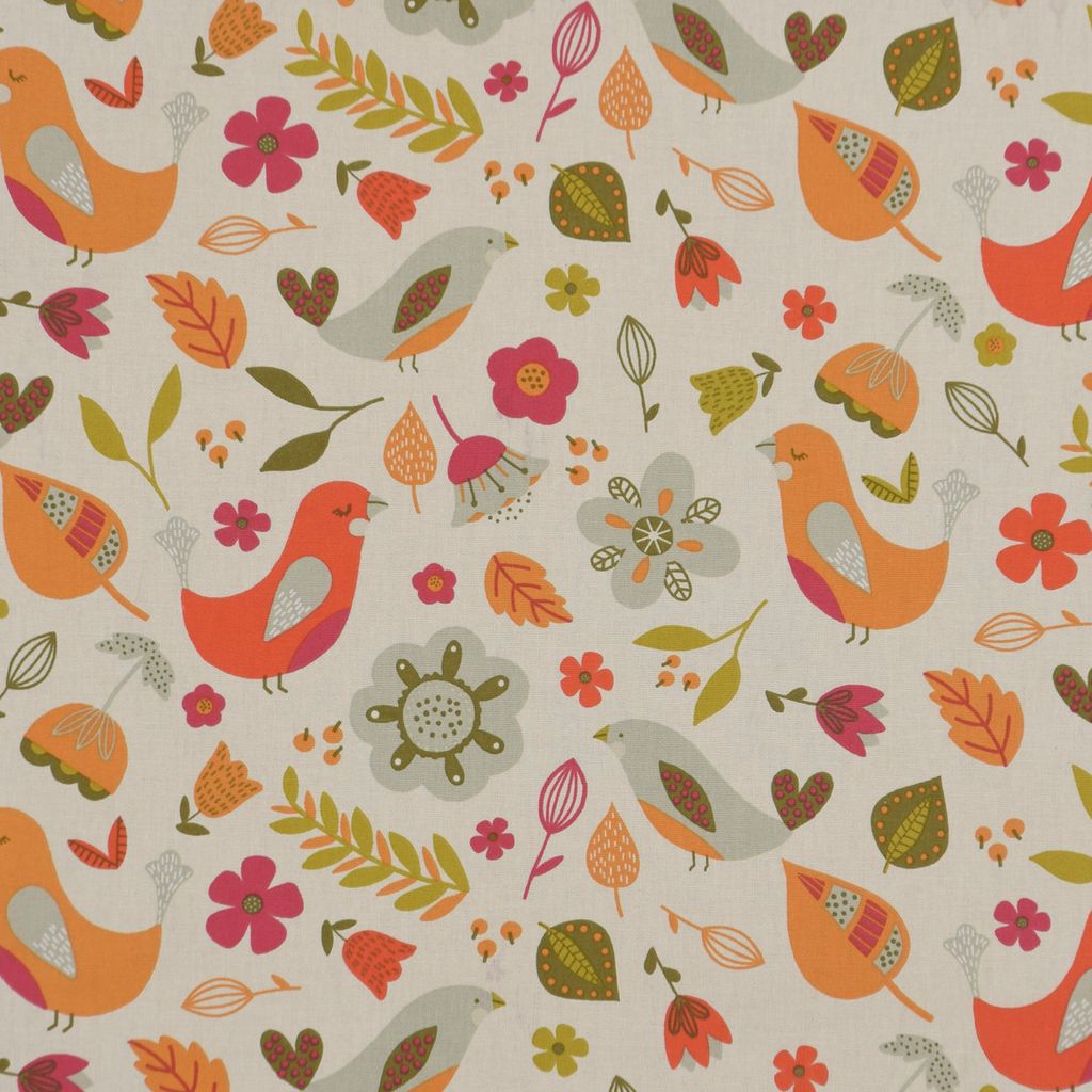 Fryetts Dekostoff Baumwollstoff Blumen Vögel beige bunt 138cm